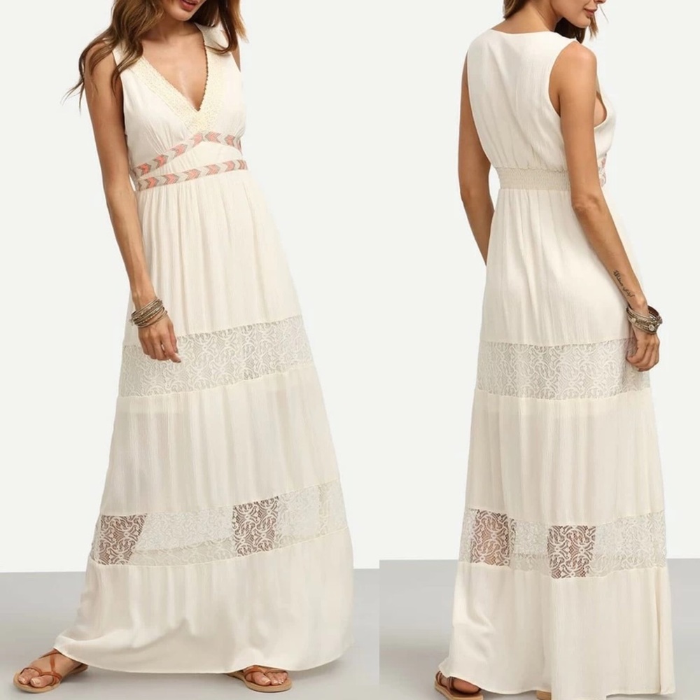 Flying Tomato Women's Cream Lace Maxi Dress
